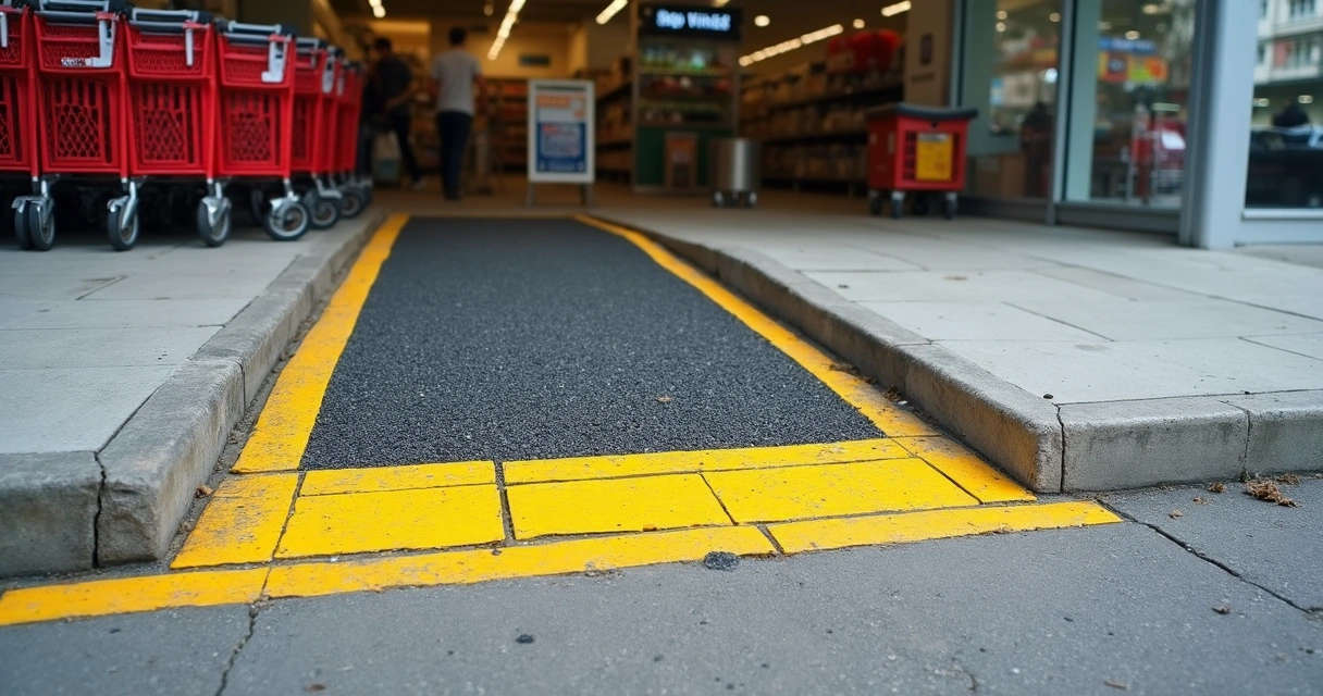 Retail concrete ramp with grit membrane and carts 