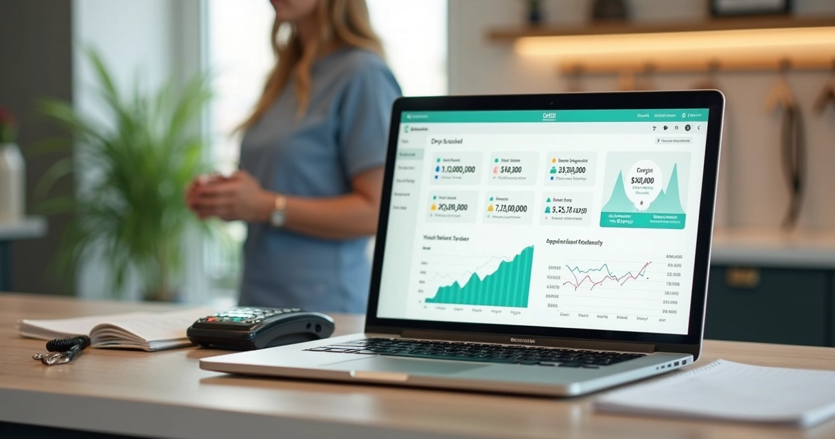 Financial dashboard for grooming business on laptop screen