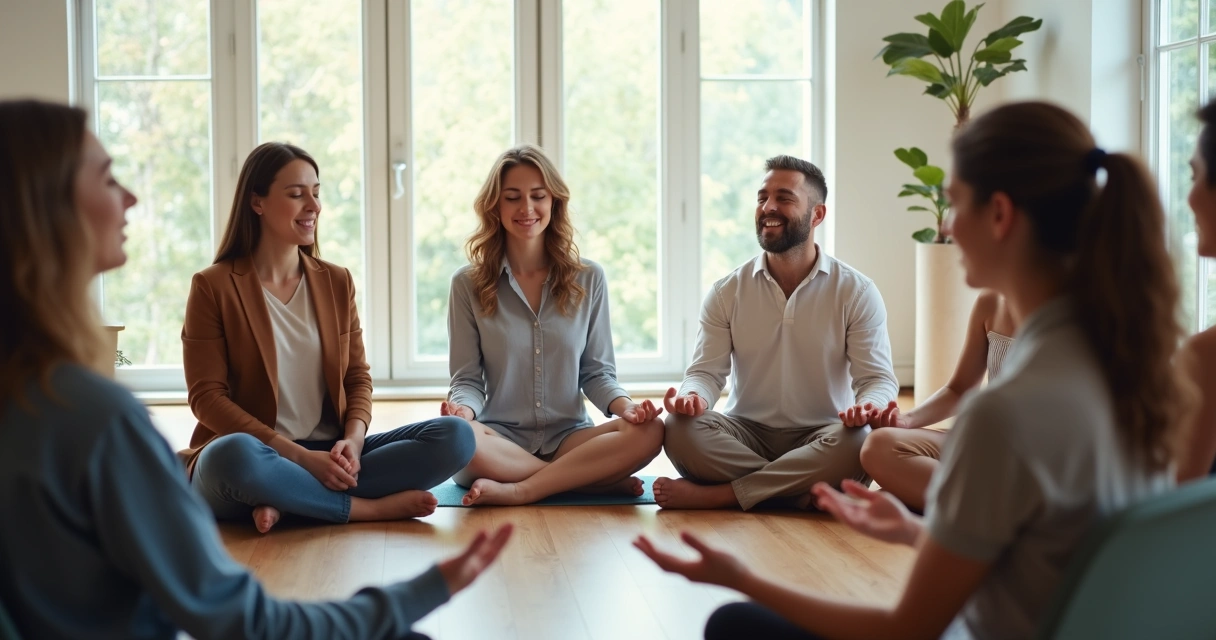 People in a circle focusing on their breath