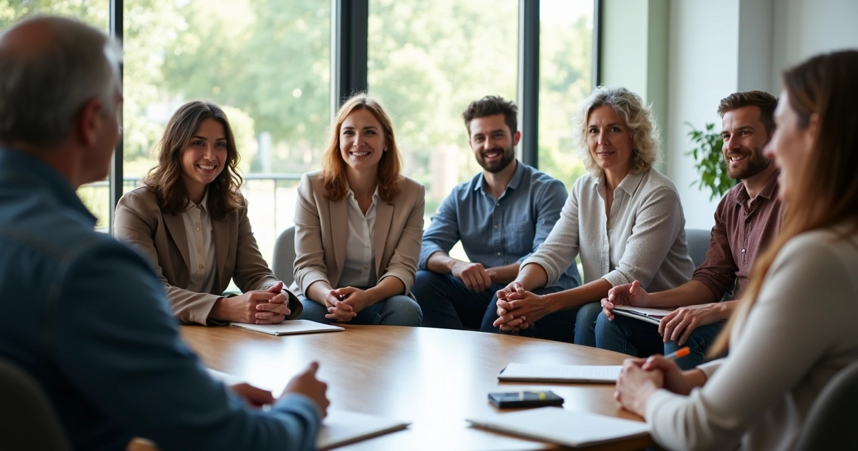 People sitting in a circle during a group dialogue session 