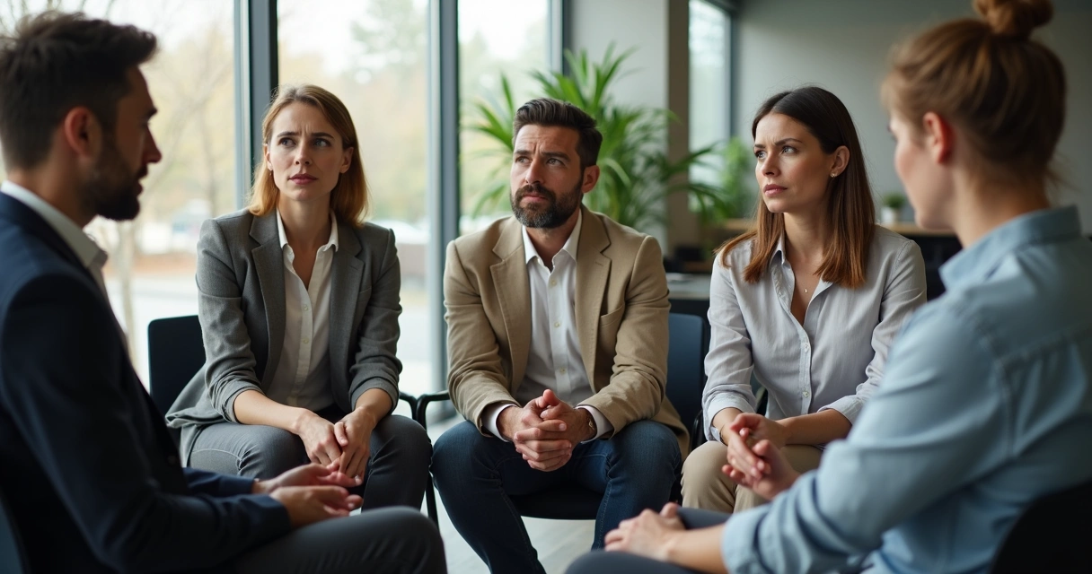 Colleagues in a circle supporting each other