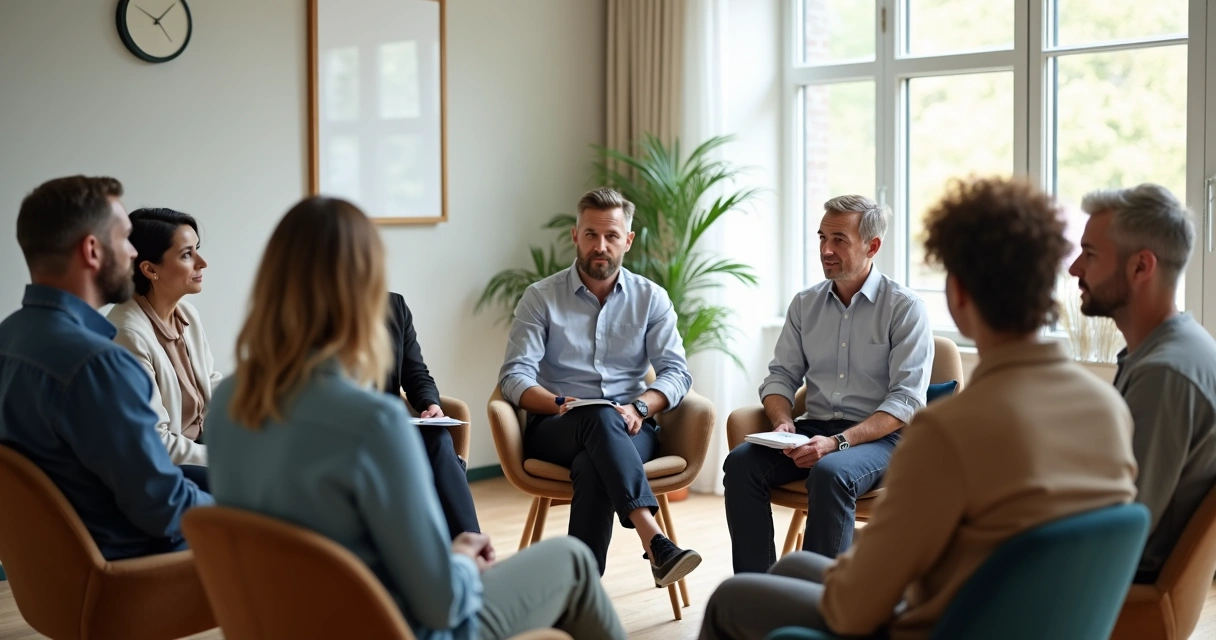 People seated in a circle during a calm group discussion 