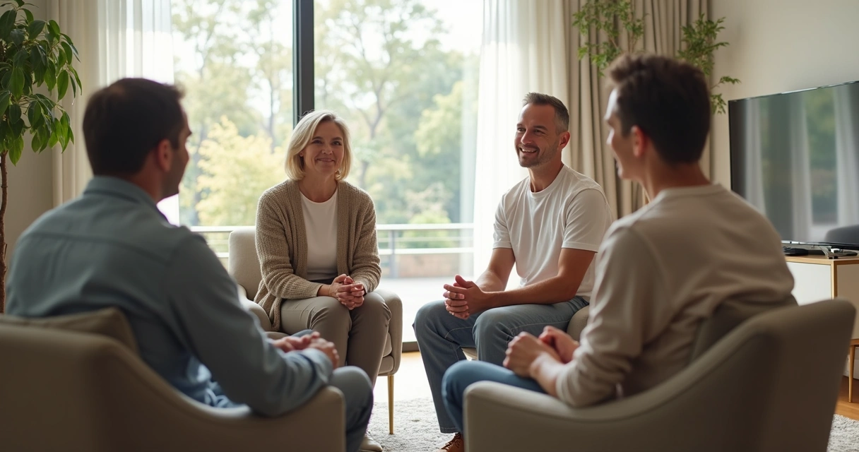 Small group having a calm discussion, showing attentive listening