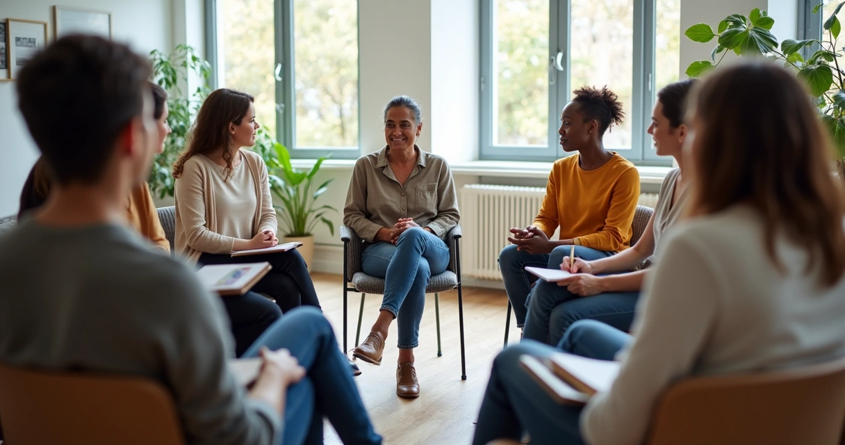 People seated in a respectful group discussion circle