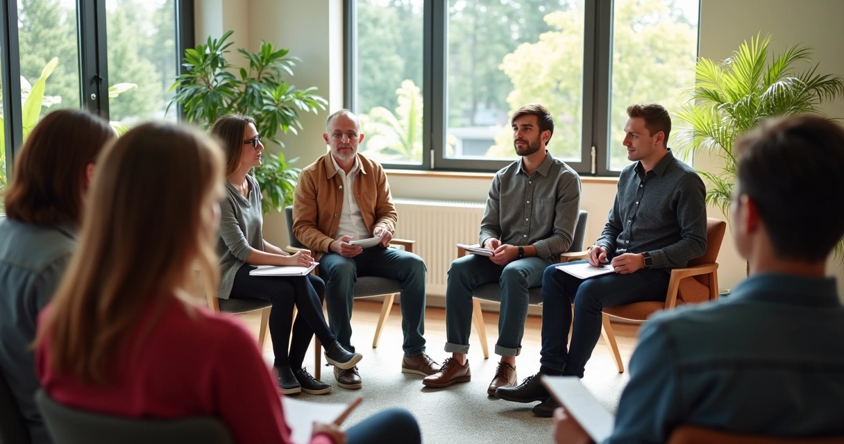 People seated in a circle having a group discussion