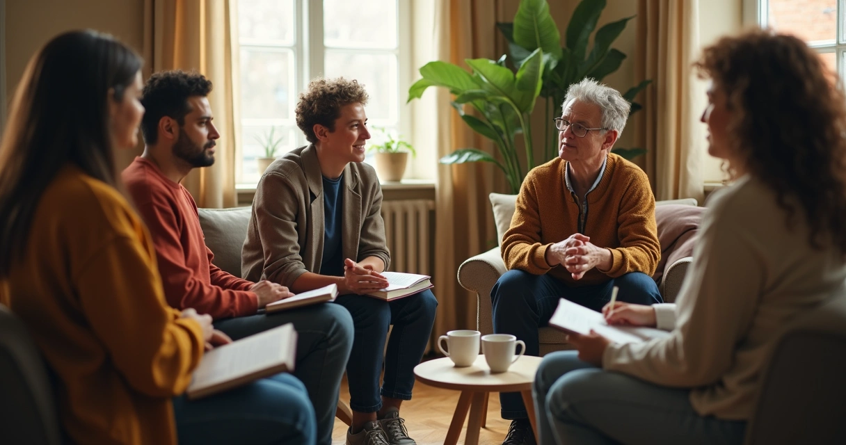 People discussing consciousness in a circle 
