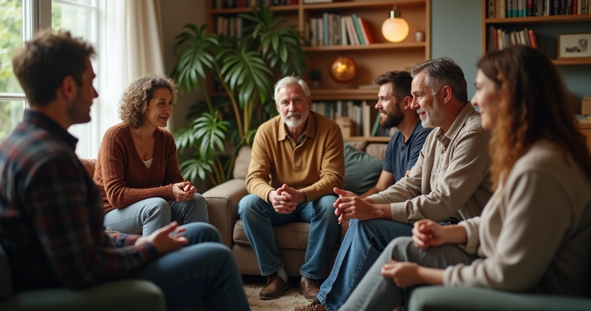 Group having open and emotional discussion 