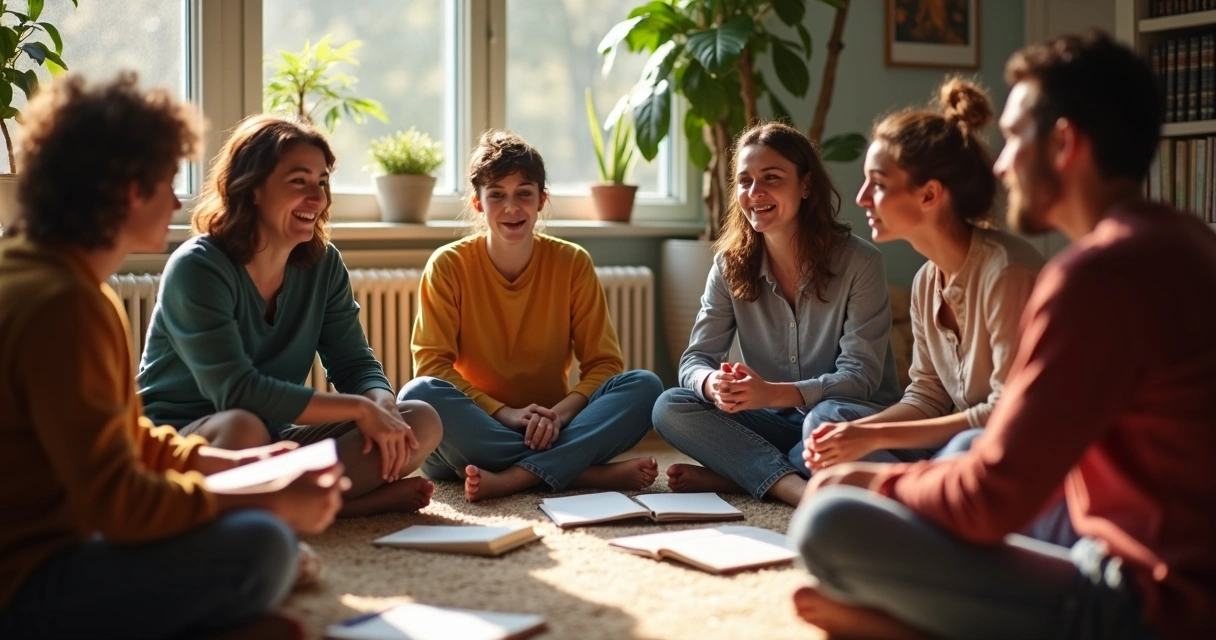Small group discussing emotional growth 