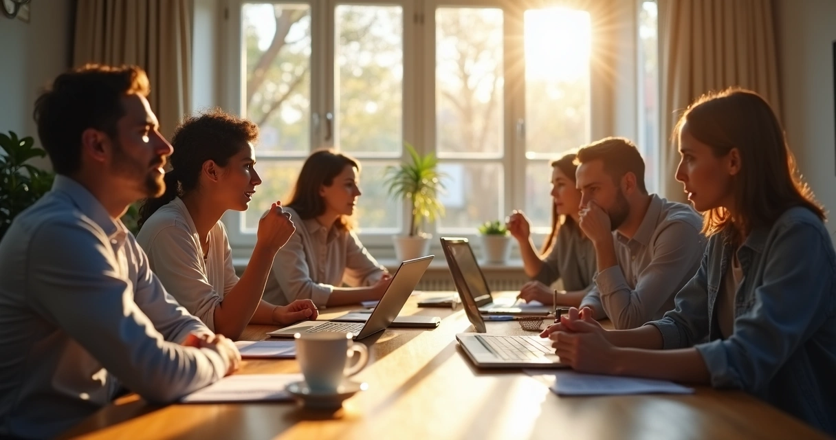 Small team having a heated discussion at a table 