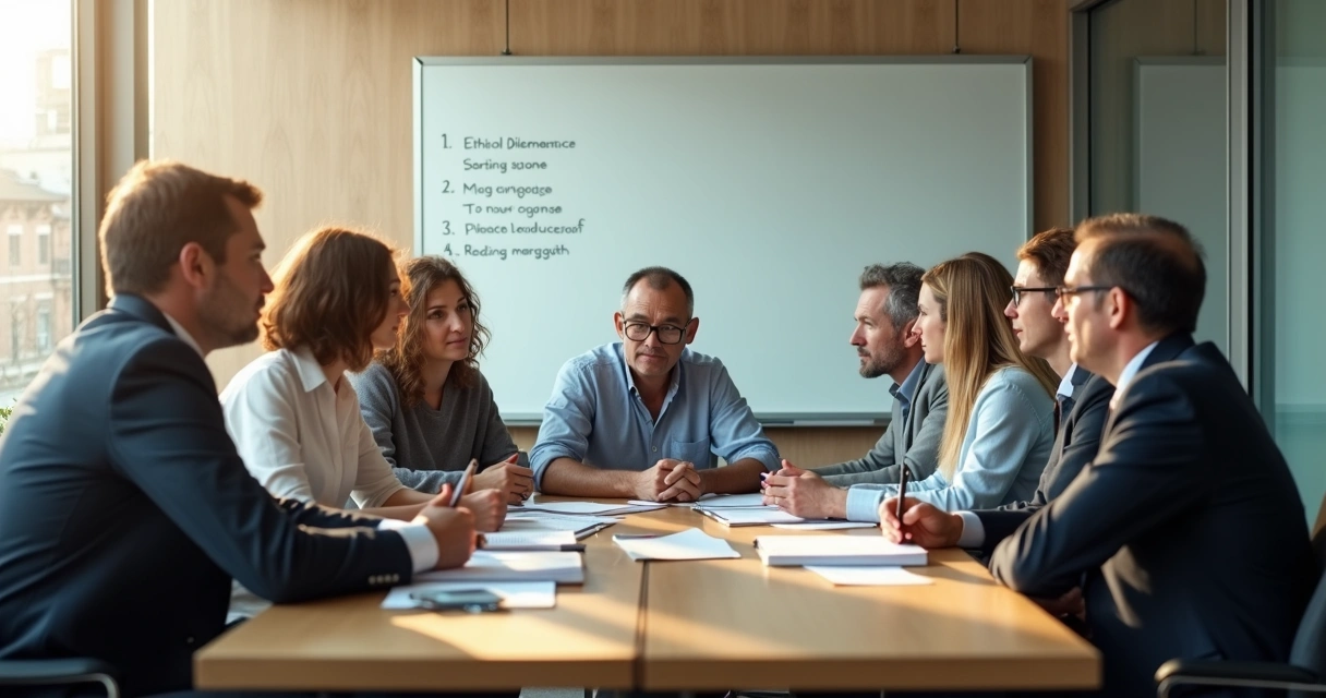 Ethical discussion among group in a bright office 