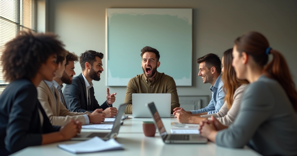 Team in discussion, mood and body language reflect leader’s emotions 