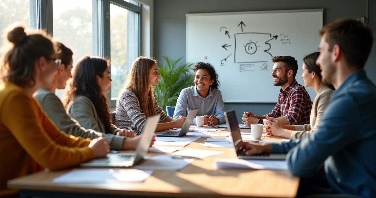 People in group discussion around a table 