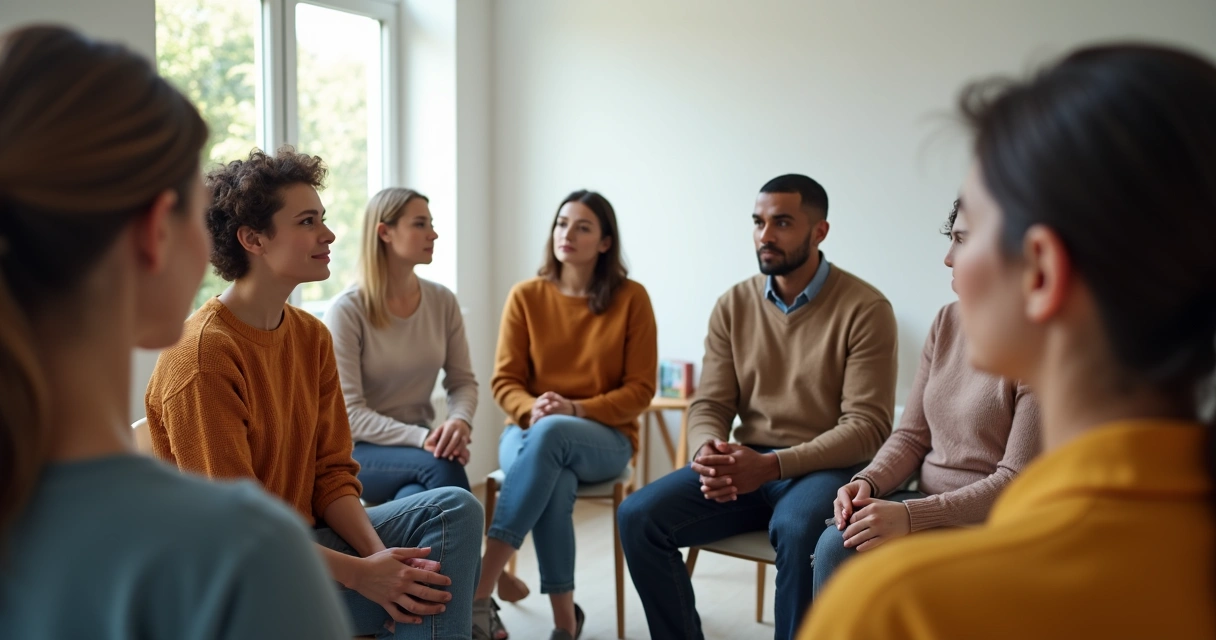 People sitting in a circle attentively listening to one another 