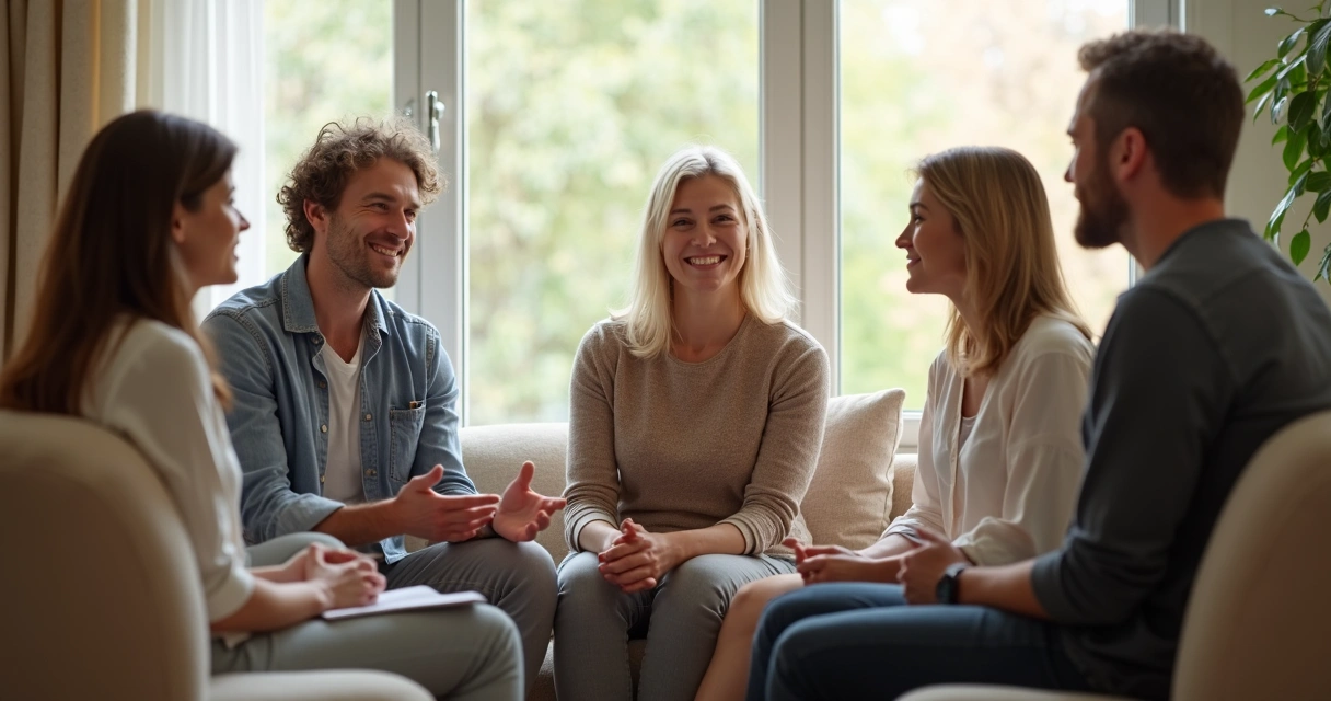 Small group sitting together reflecting and discussing openly 