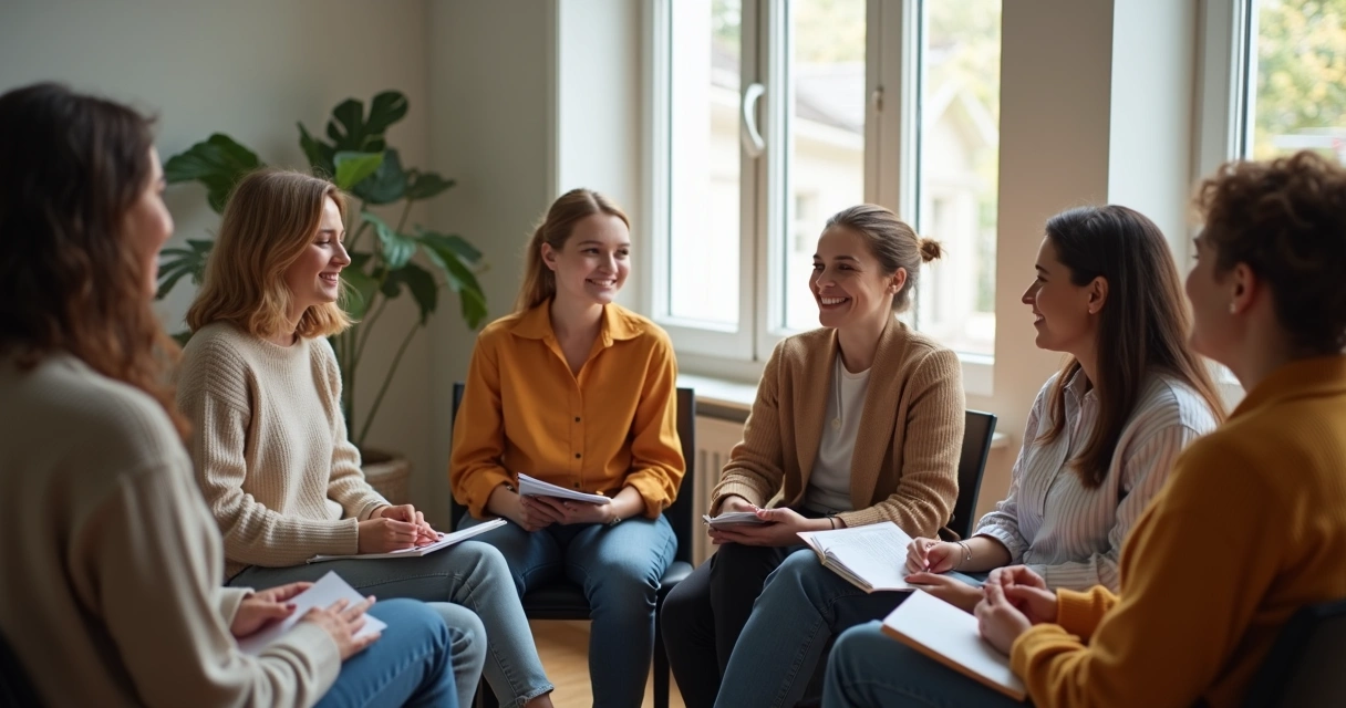 People seated in a circle sharing and listening carefully to one another 