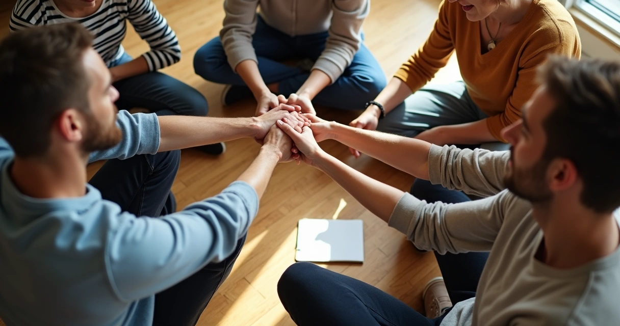 People placing hands together as a symbol of unity