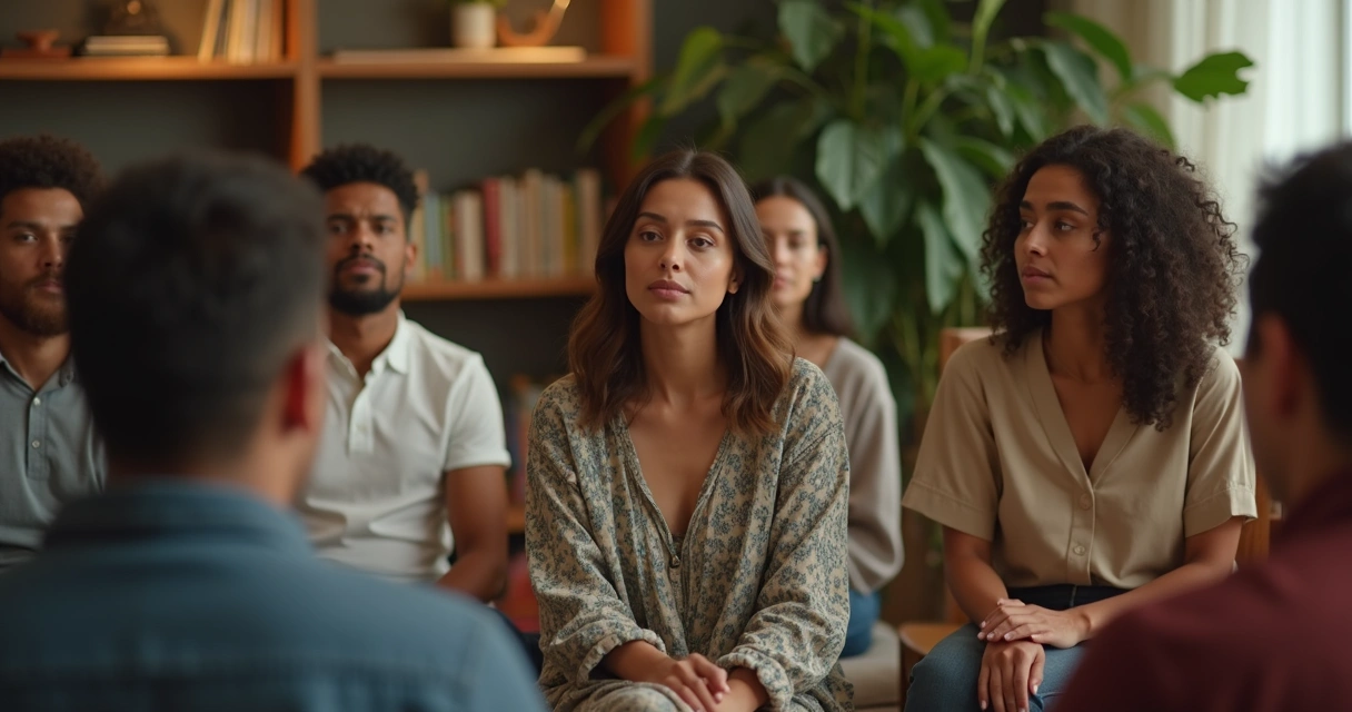 Small group listening intently to a speaker in a calm space