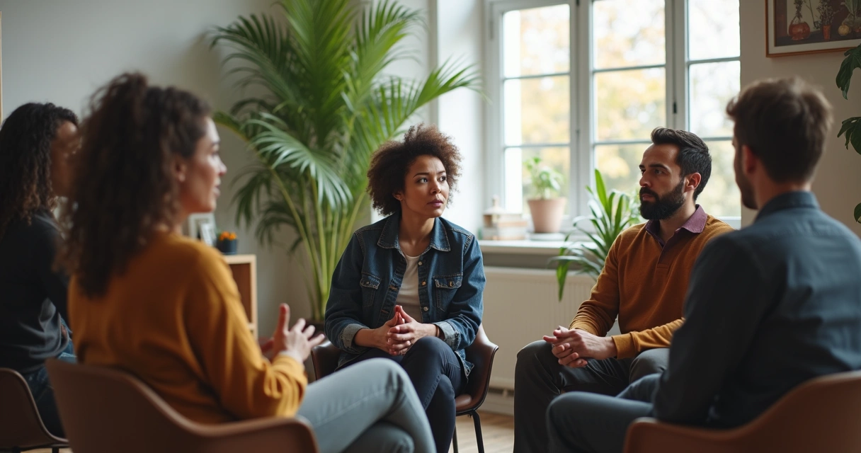 Small group in a circle showing attentive body language