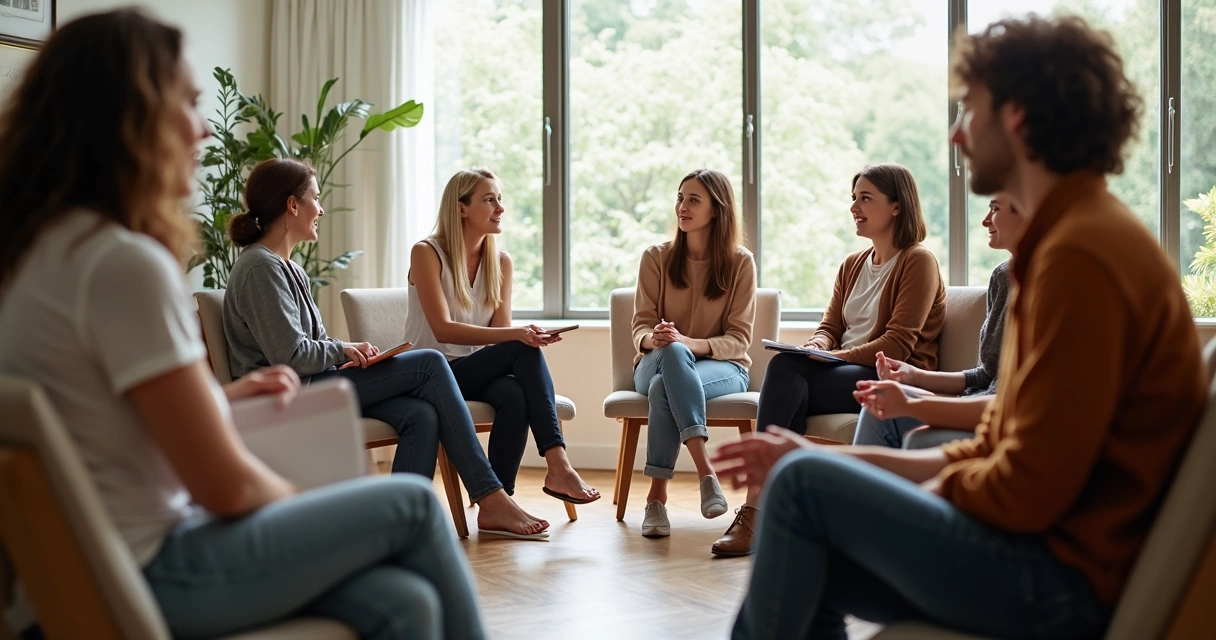 Group sitting in circle practicing deep listening. 
