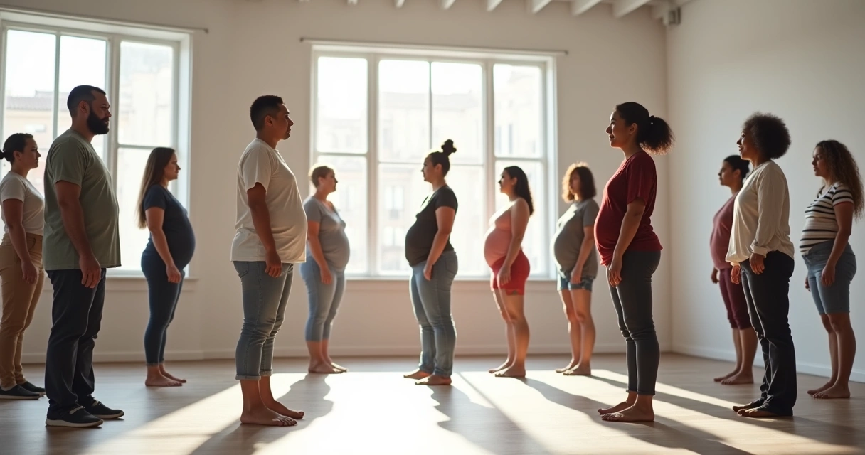 People of different ages in a circle practicing mindful movement