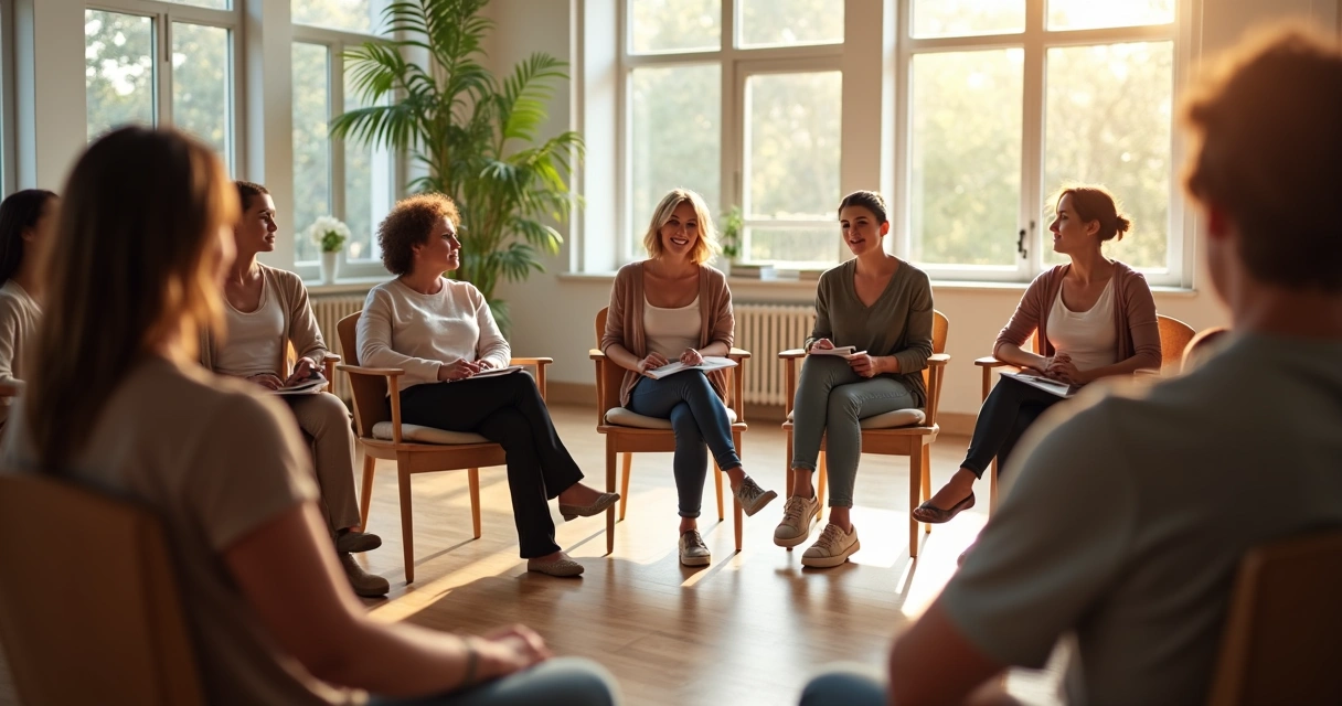 Group sitting in a circle, engaged in active listening during a reflective exercise 