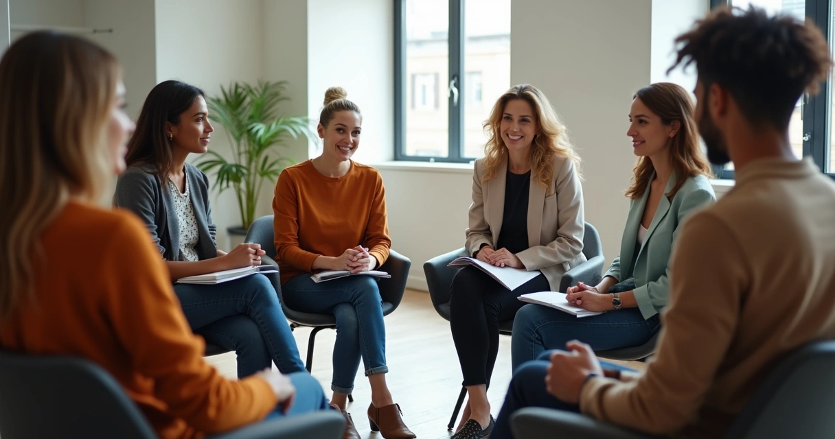 Small team seated in a circle during a quiet reflection round