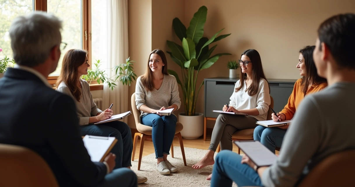 Small group seated in a circle during a guided reflection session