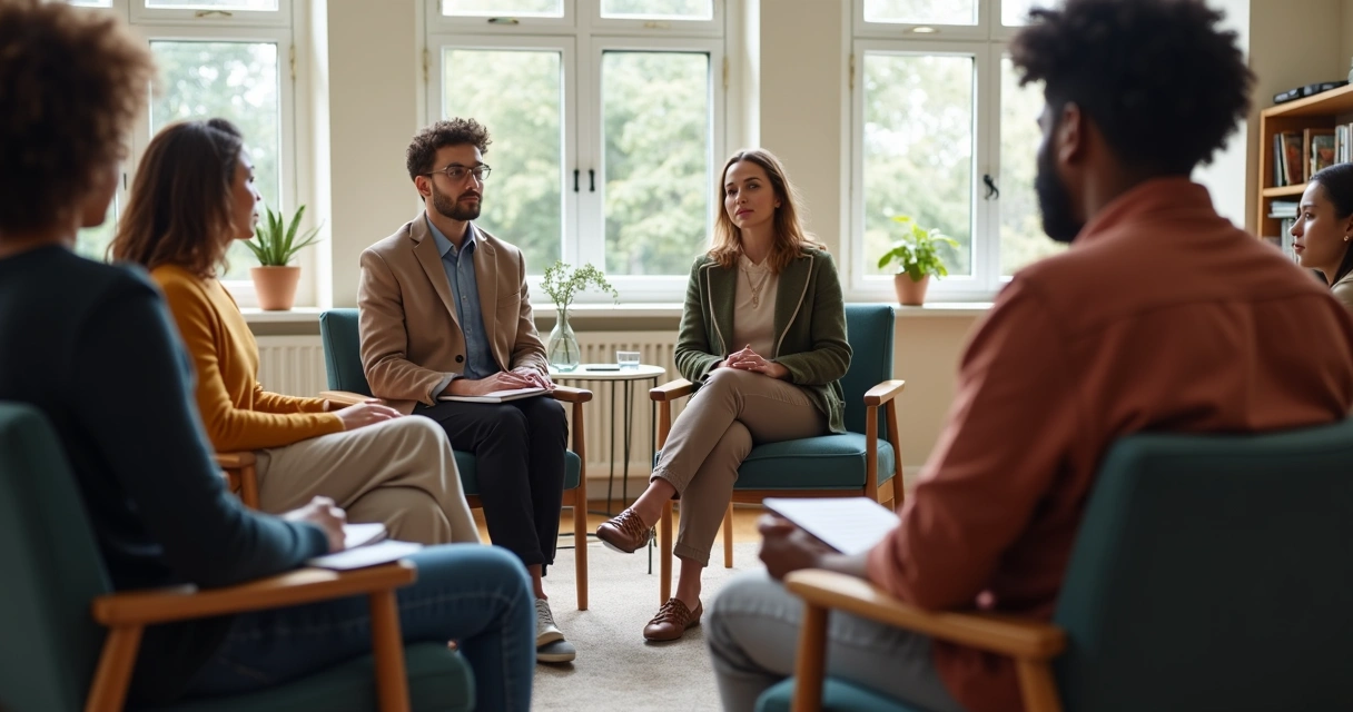 Small group sitting in a circle during a quiet reflection session 