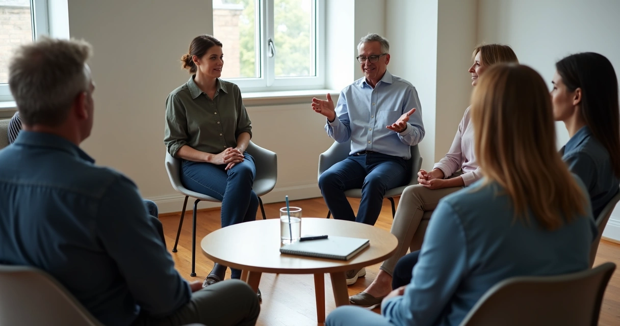 Small group seated in a circle during a reflective meeting 