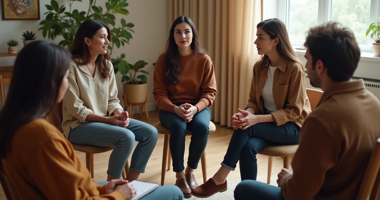 Observer noting interaction patterns in a small group circle 