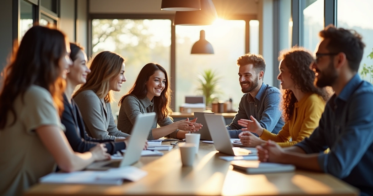 Diverse group of people sharing ideas around a table