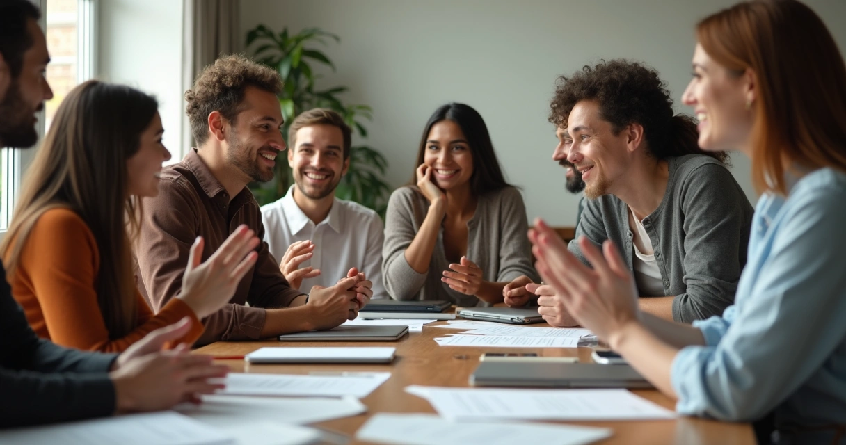 Team showing support and engaged in open collaboration 