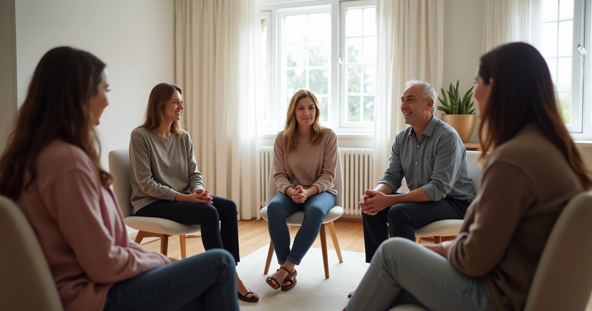 People in group support session sitting in a circle 