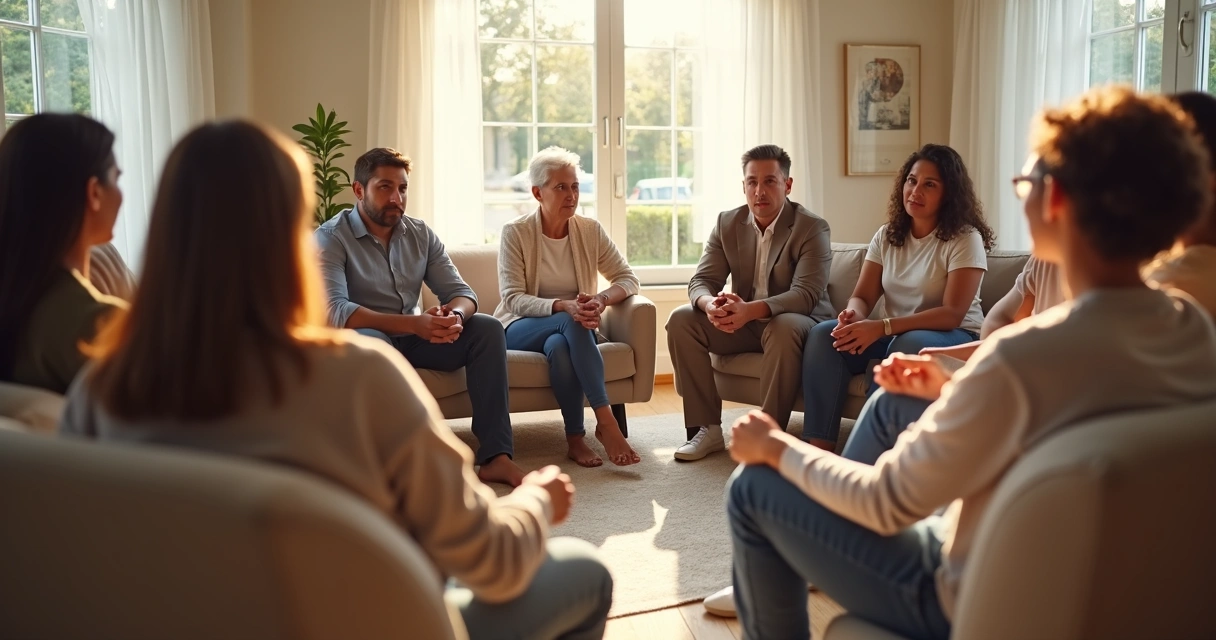 Group in supportive connection sitting in circle 