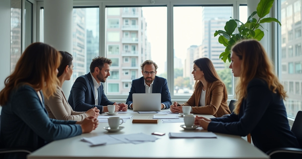 People in a meeting room with one person quietly doubting the group decision