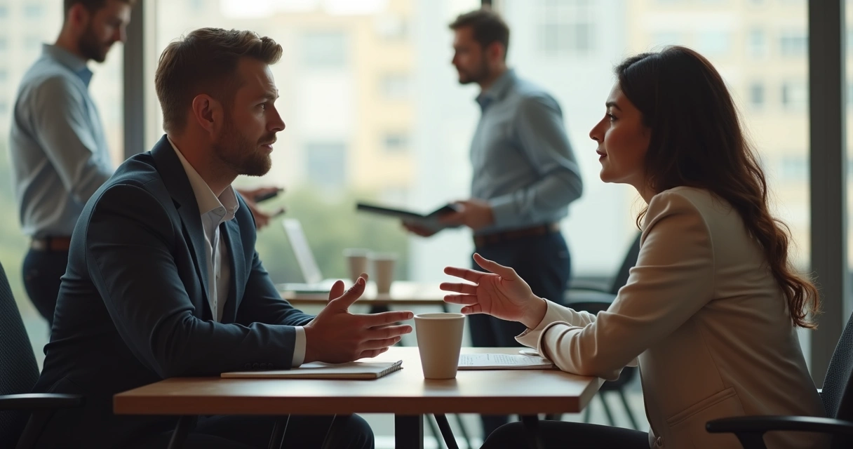 Two colleagues having a calm repair conversation after tension