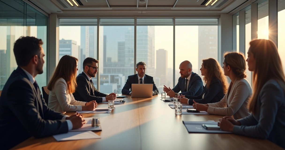 Employees gathered in a meeting with some uneasy expressions, others in silent agreement 