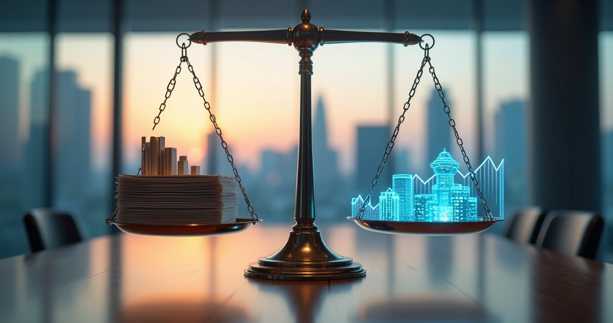 Comparação de growth equity e venture capital em balança de negócios 