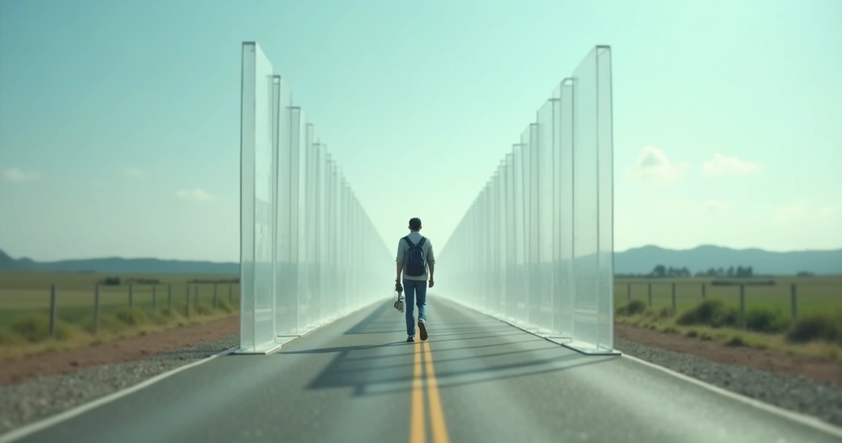 Road with invisible walls blocking person’s way.