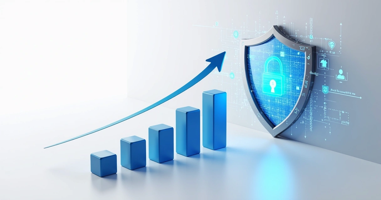 Website diagram showing arrows for growth and shield for security