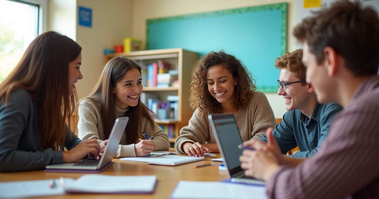Adolescentes colaborando en un proyecto grupal 