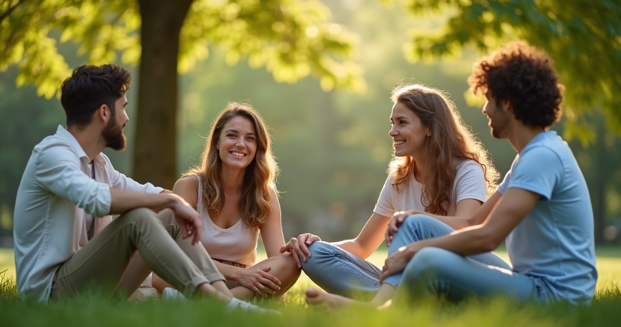 Grupo de amigos apoyándose emocionalmente sentados en círculo