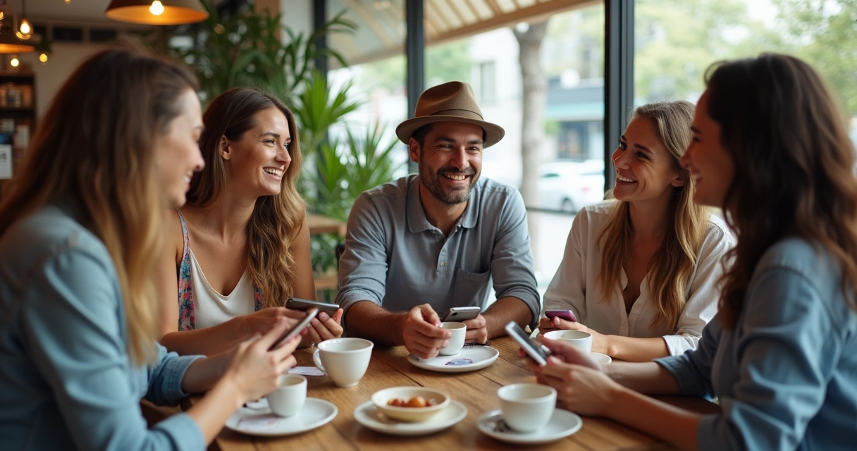 Grupo de amigos pagando juntos en cafetería