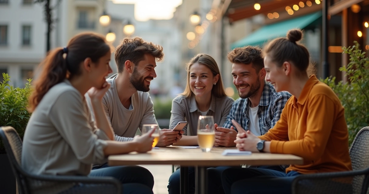 Jovem isolado em círculo de amigos distraídos com celulares 
