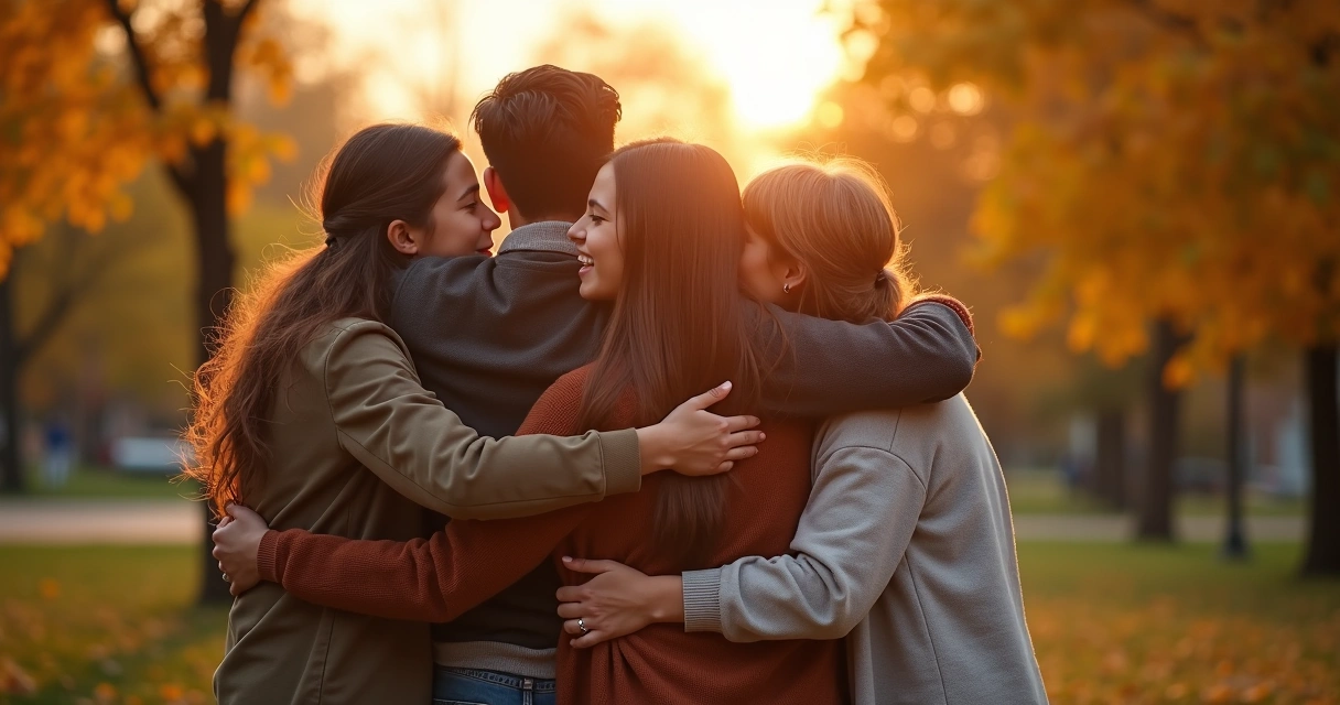 Amigos se abraçando em despedida 