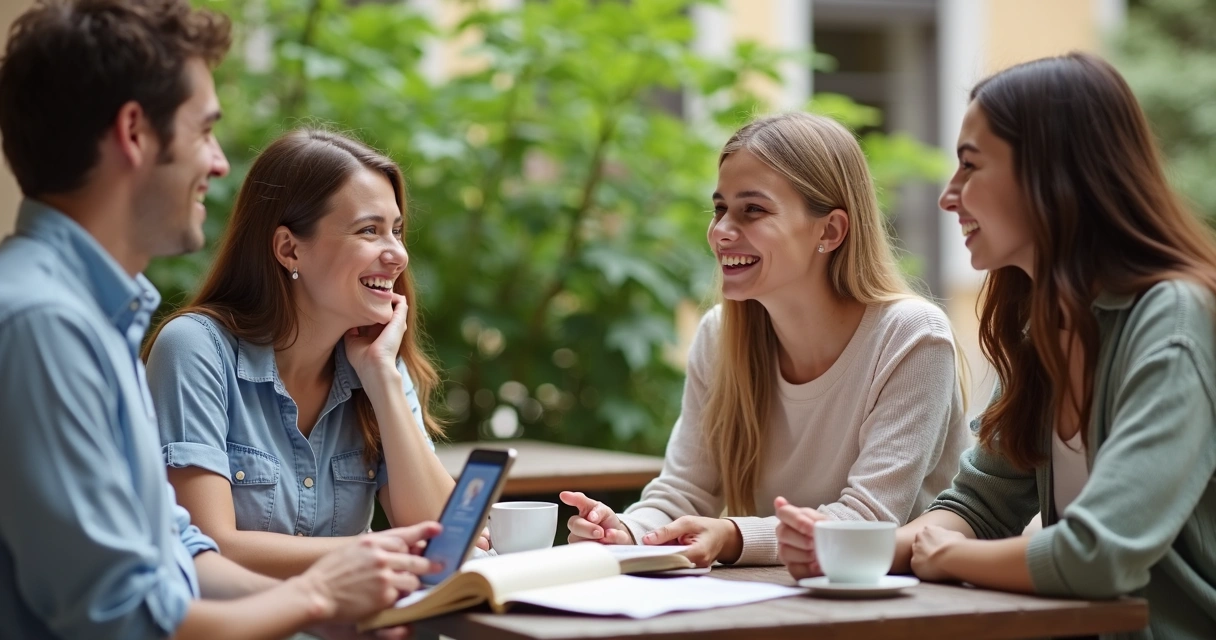 Grupo de amigos conversando sobre prevenção em saúde sexual