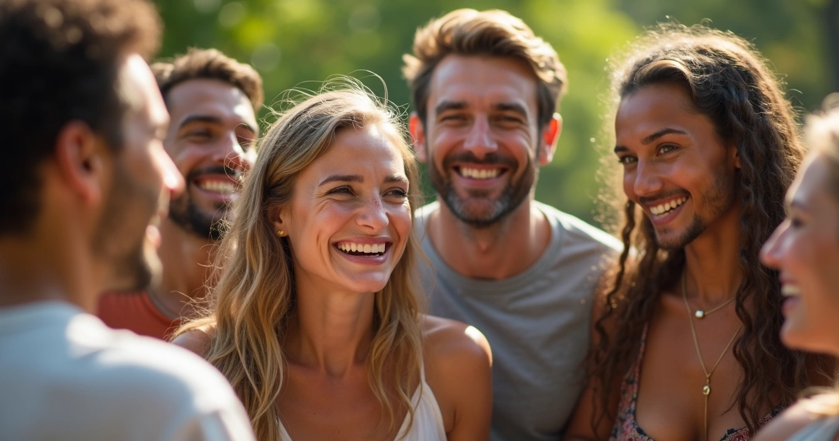 Grupo de amigos sorrindo juntos ao ar livre 