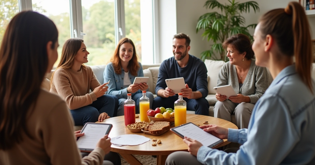 Grupo de pessoas conversando sobre alimentação saudável 