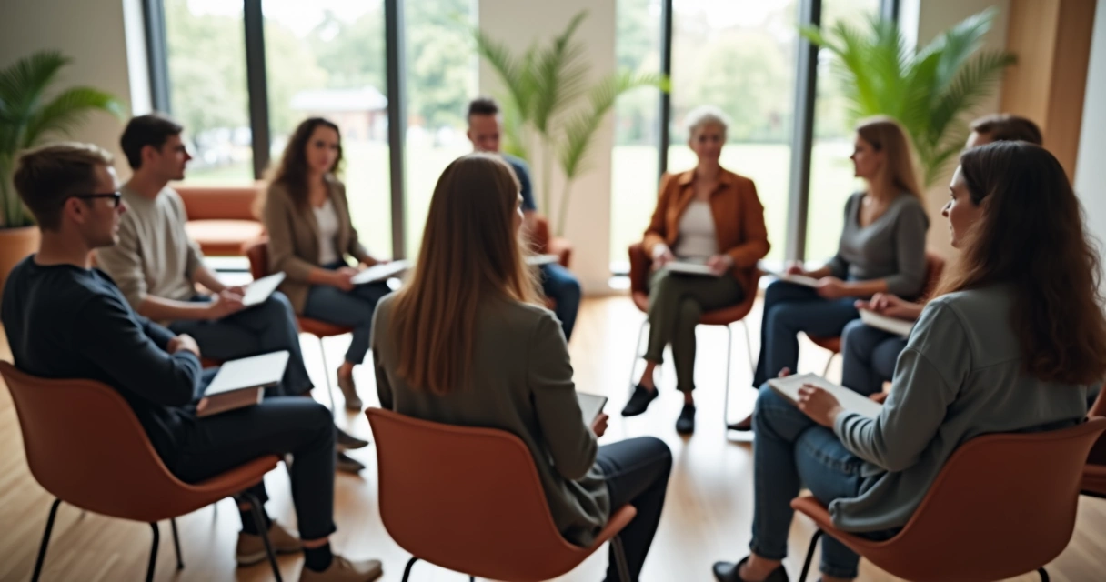 Círculo de cadeiras em grupo de apoio terapêutico 