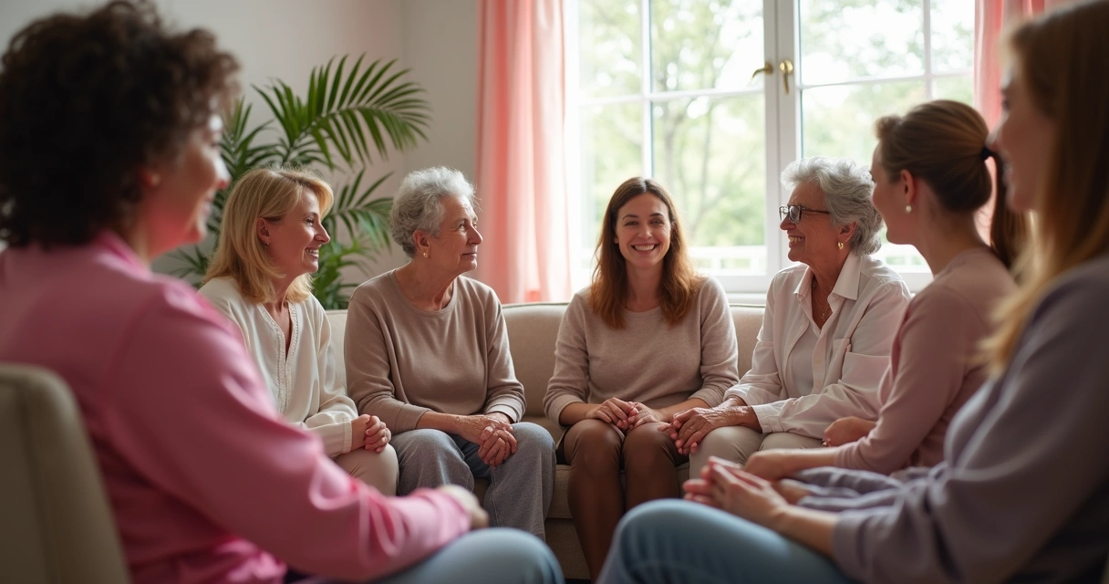 Grupo de apoio conversando em círculo durante reunião 